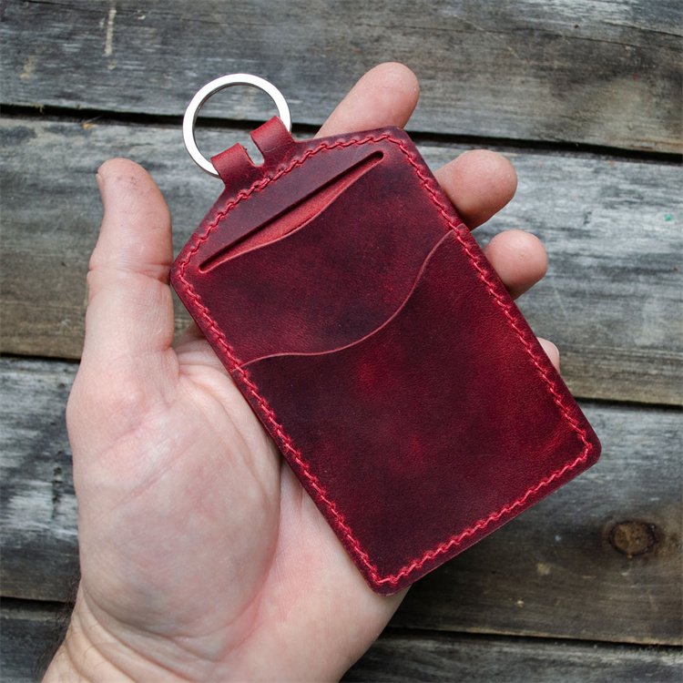 Hot sale Japanese style pebble leather business credit ID card holder flat card pocket with lanyard
