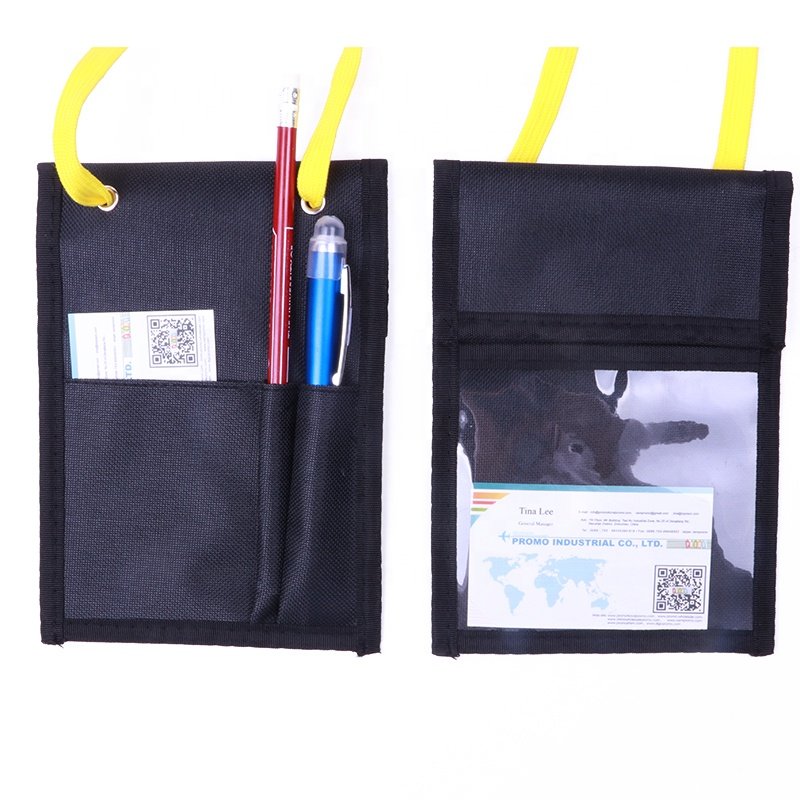 Unionpromo Custom Vintage Style Nylon Neck Wallet ID Holder Bag Trade Show Fashionable Business Card Holder Plastic Canvas