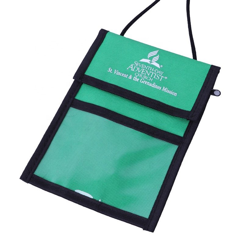 Unionpromo Custom Vintage Style Nylon Neck Wallet ID Holder Bag Trade Show Fashionable Business Card Holder Plastic Canvas