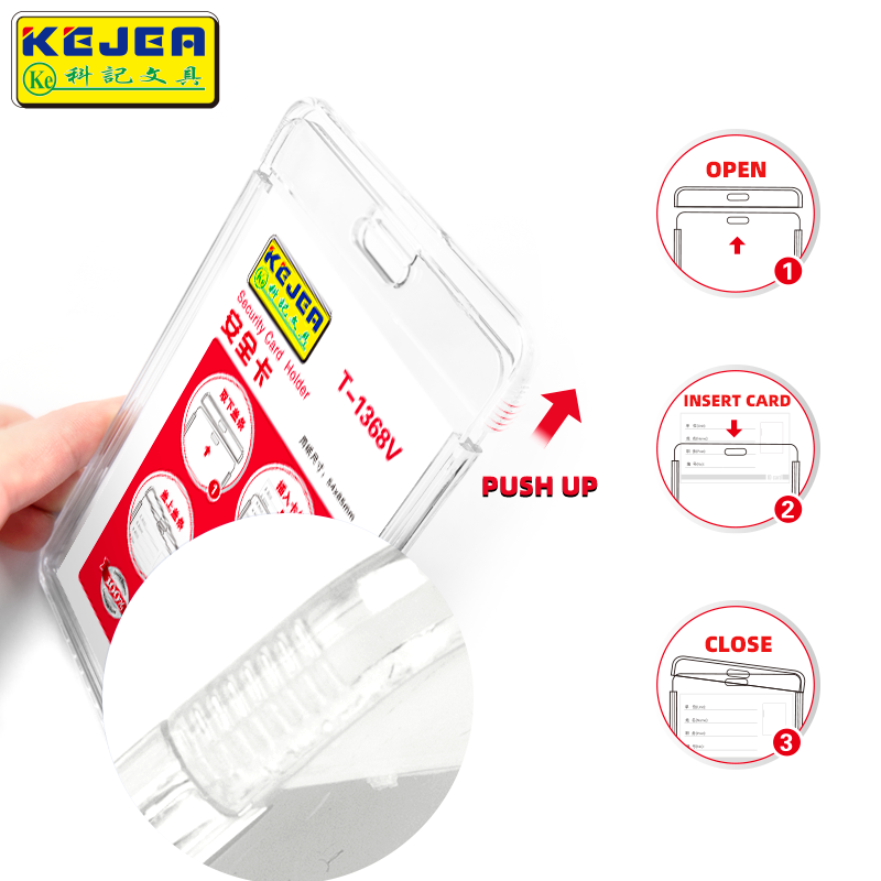 ID Badge Holder, T-1368 Plastic ID Card Holder, Vertical Hard Card Work Badge Sleeve for Office, School, Factory