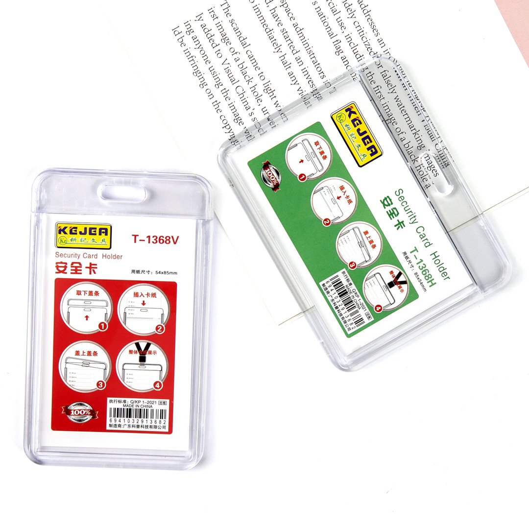 ID Badge Holder, T-1368 Plastic ID Card Holder, Vertical Hard Card Work Badge Sleeve for Office, School, Factory