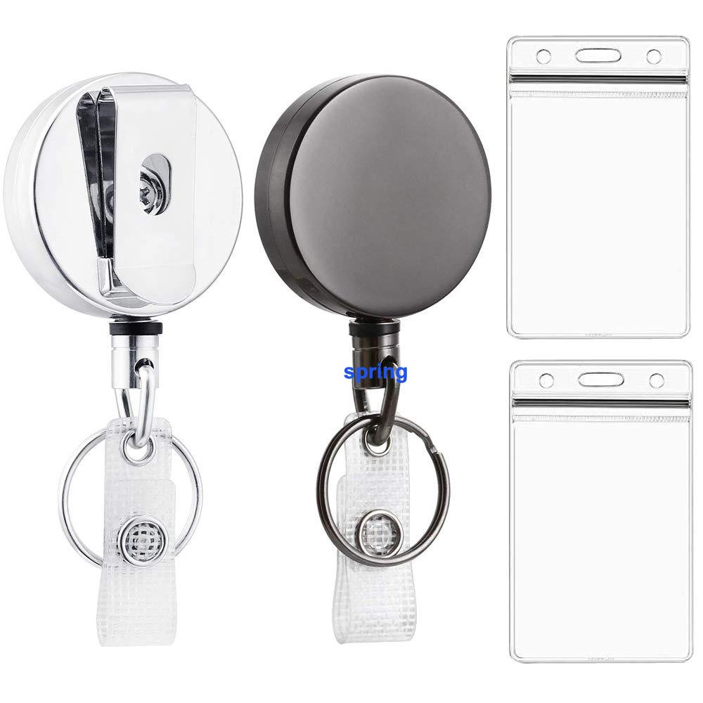2 pack Retractable Badge Holder Reel Clip ID Holder for Name Card Keychain Free ID Card Case