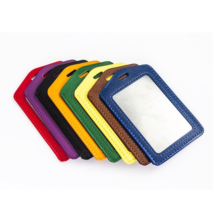 Vertical PU Leather ID Card Name Badge Holder school id card holder