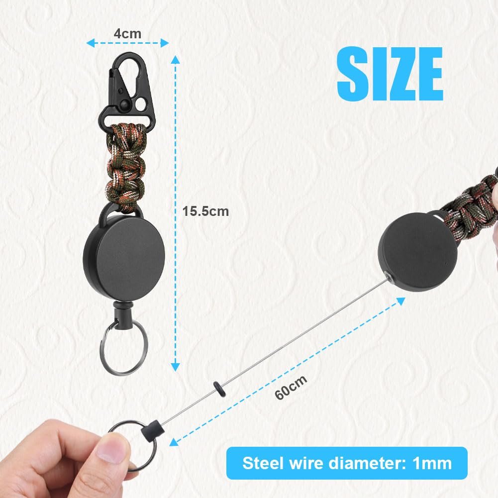 Heavy Duty Retractable Keychain Key Holder with Steel Cable Carabiner Clip Badge Reel for Men Women Unisex