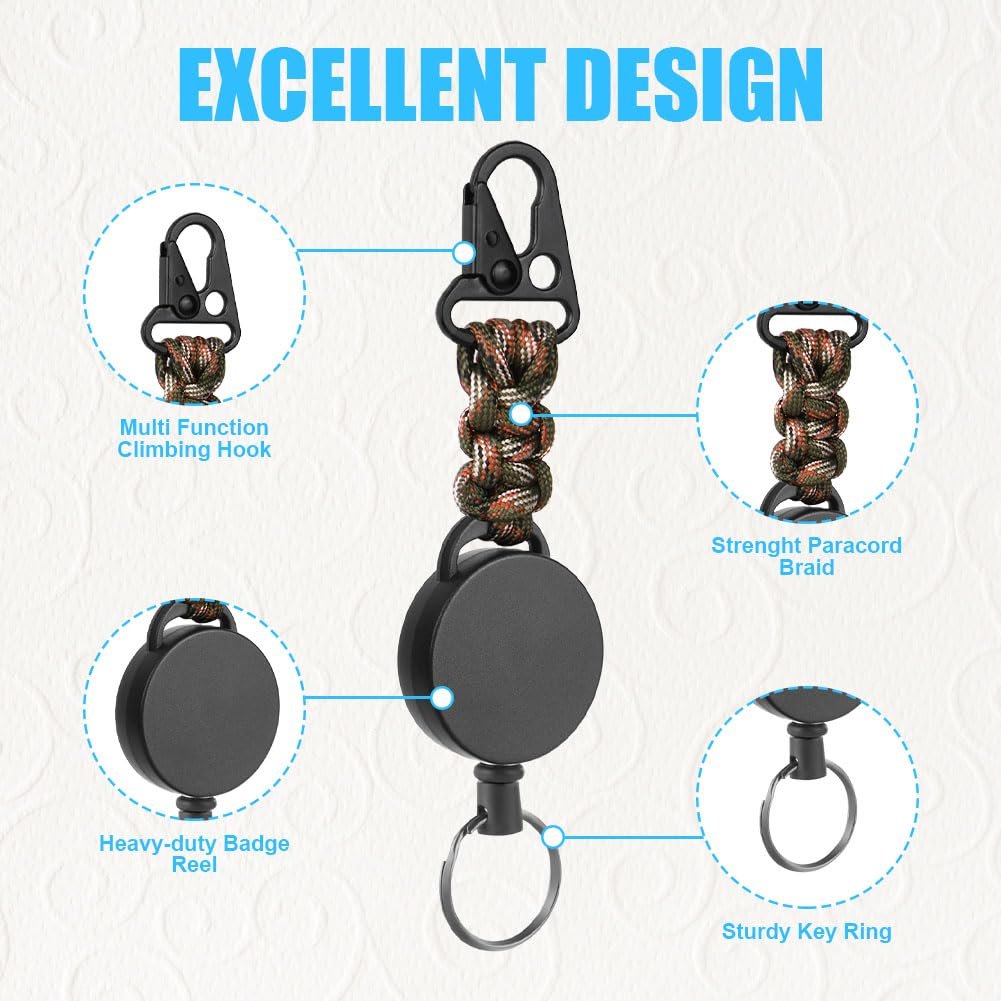 Heavy Duty Retractable Keychain Key Holder with Steel Cable Carabiner Clip Badge Reel for Men Women Unisex