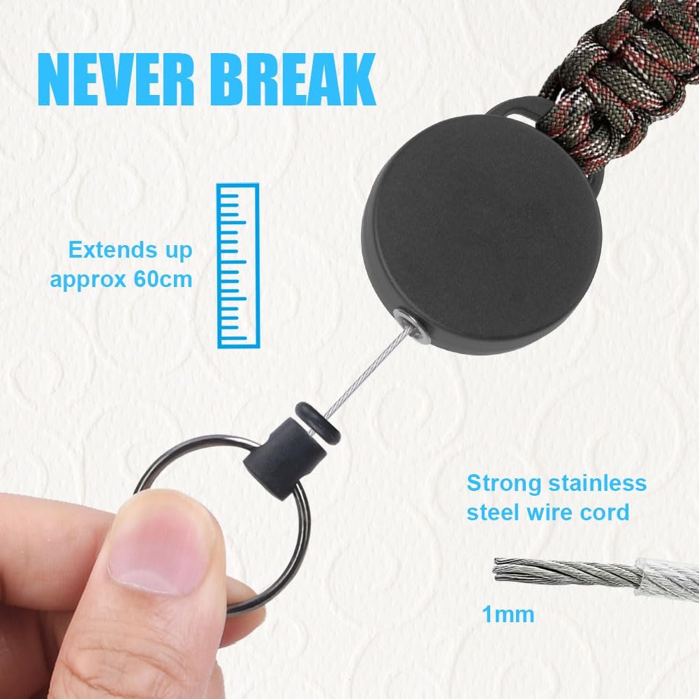 Heavy Duty Retractable Keychain Key Holder with Steel Cable Carabiner Clip Badge Reel for Men Women Unisex
