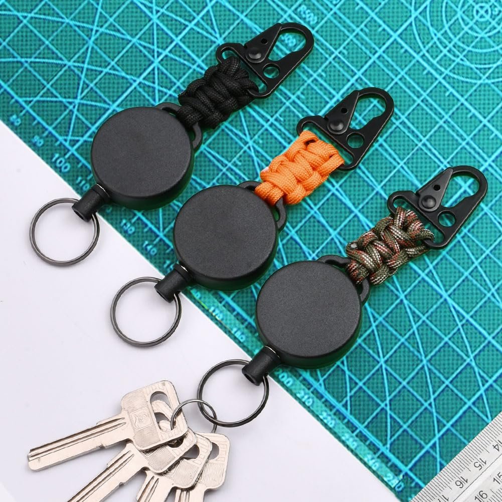 Heavy Duty Retractable Keychain Key Holder with Steel Cable Carabiner Clip Badge Reel for Men Women Unisex