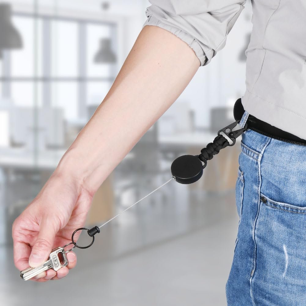 Heavy Duty Retractable Keychain Key Holder with Steel Cable Carabiner Clip Badge Reel for Men Women Unisex