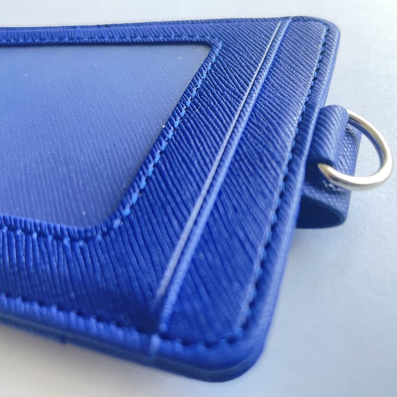 Custom LOGO embossed Premium Durable PU Leather ID Badge plastic id Card Holder badge With Double Stitches Neck Straps Lanyards