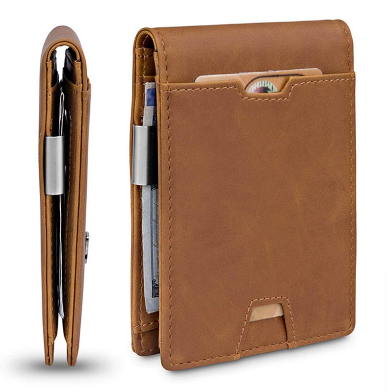 Custom Design Desk Top Slim Leather Parking ID Badge Wallet Card Holder For Men