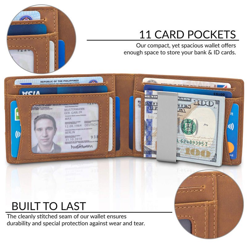 Custom Design Desk Top Slim Leather Parking ID Badge Wallet Card Holder For Men