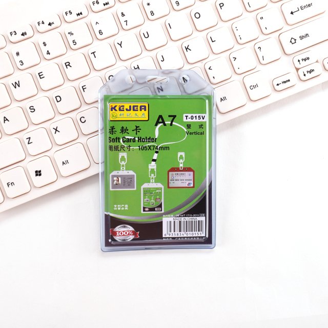 KEJEA T-015V A7 Vertical Soft PVC Silicone Office Work Name Badge Holder Soft Silicone Card Holder