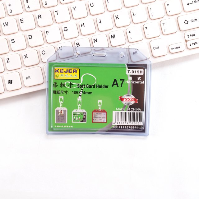 KEJEA T-015V A7 Vertical Soft PVC Silicone Office Work Name Badge Holder Soft Silicone Card Holder