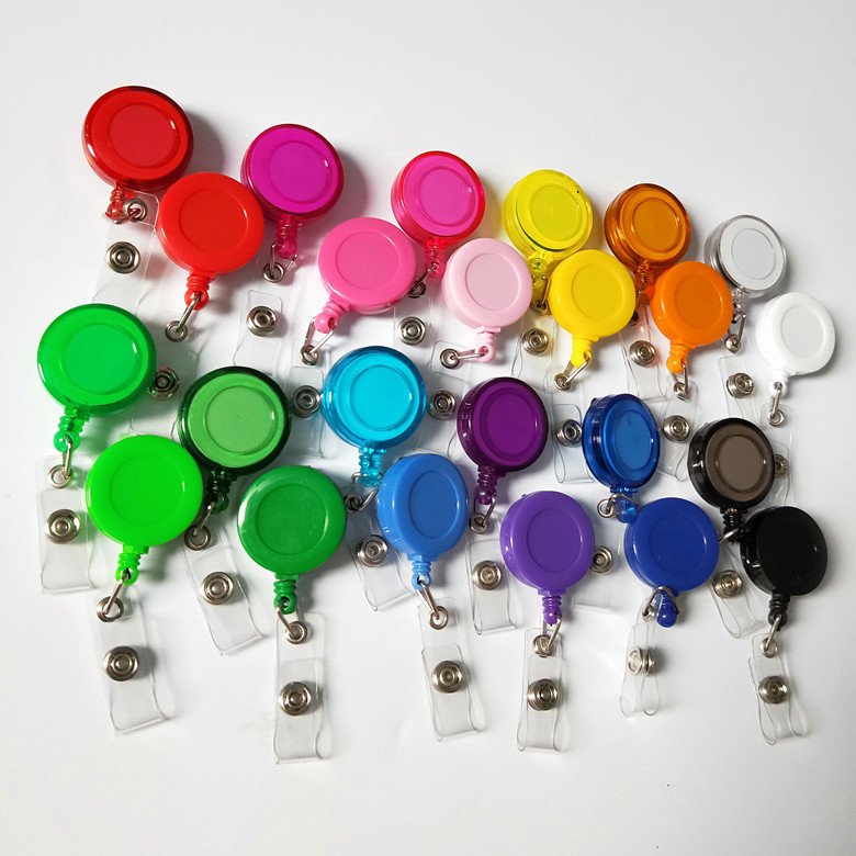 ABS Material ID Card Badge Holder with Retractable Lanyard round Office School Supplies Reels with Clip Name Reel Badge Holder
