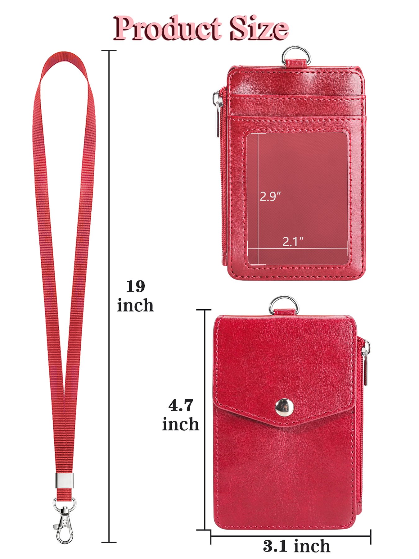 PU Leather badge holder Custom Name ID Card Holder with Side Zip Pocket Vertical Horizontal with lanyard for Women &men Teachers
