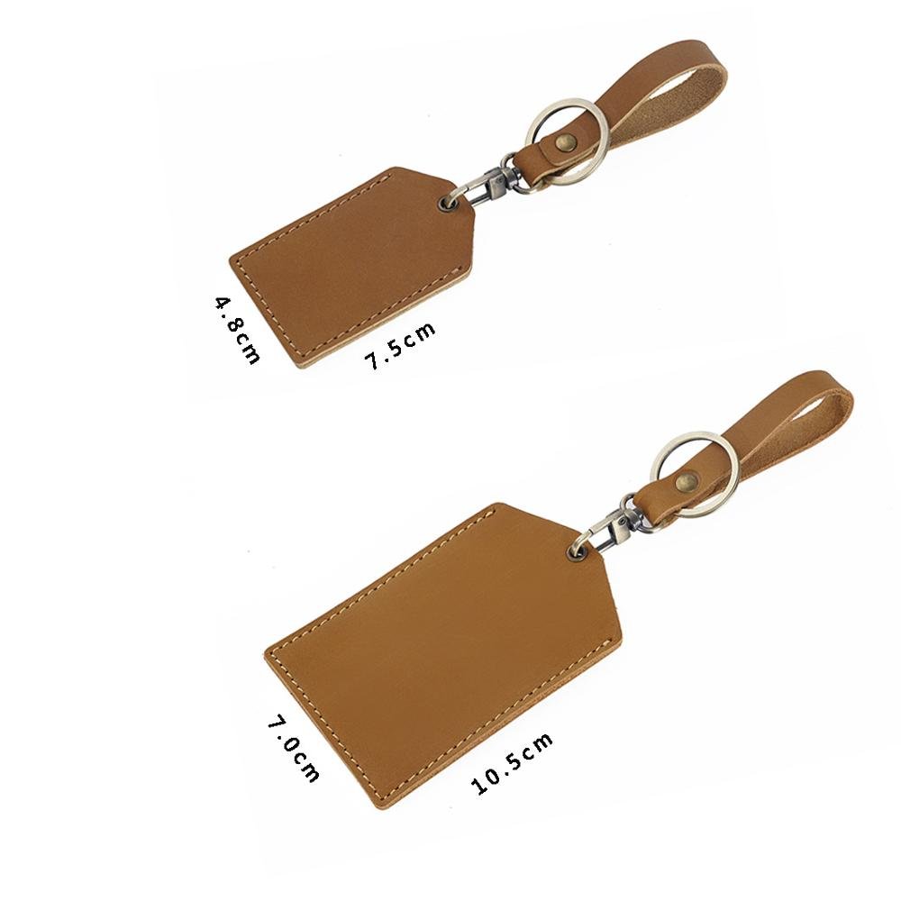 Handmade Genuine Leather Card Holder Crazy Horse Badge Holders With Keychain Cards Wallet