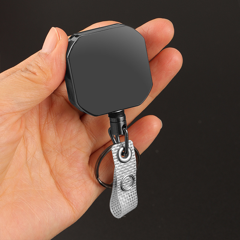 Pullther heavy-duty square retractable badge holder scroll metal ID holder business card keychain ID badge holder and lanyard