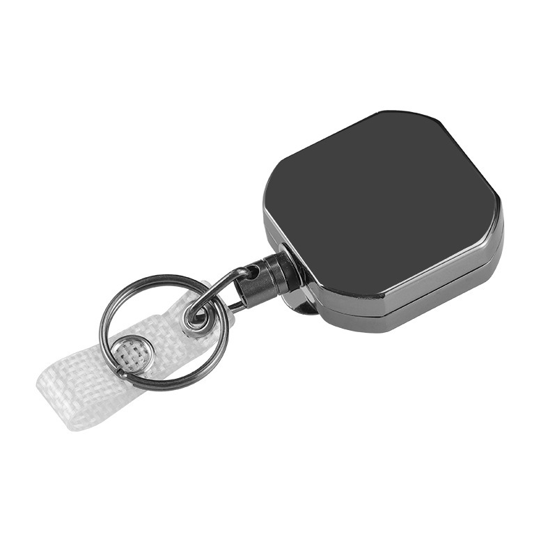 Pullther heavy-duty square retractable badge holder scroll metal ID holder business card keychain ID badge holder and lanyard