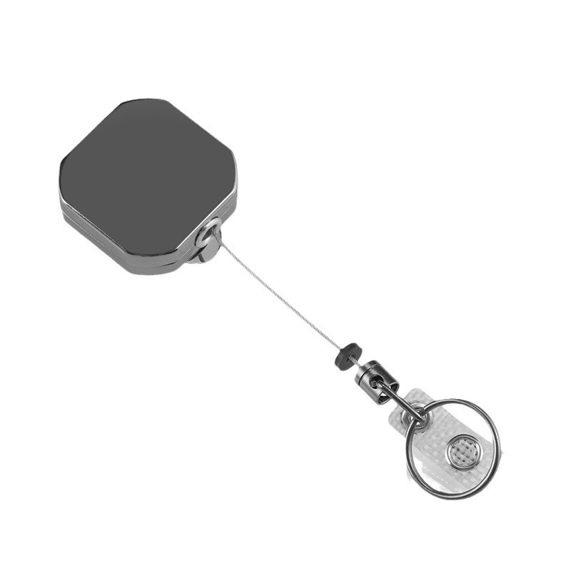Pullther heavy-duty square retractable badge holder scroll metal ID holder business card keychain ID badge holder and lanyard