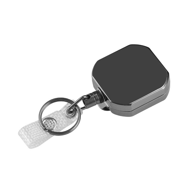 Pullther heavy-duty square retractable badge holder scroll metal ID holder business card keychain ID badge holder and lanyard