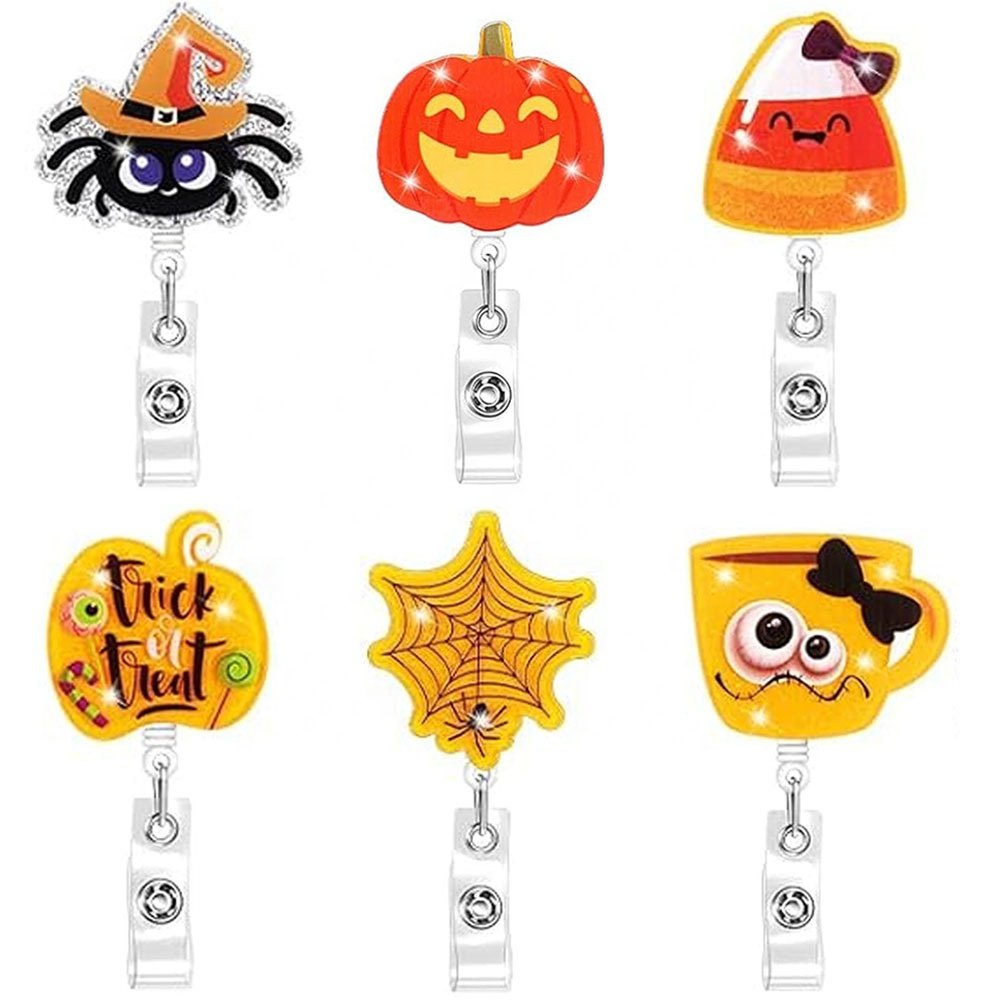 Wholesale Ghost Pumpkin Bat skeleton Halloween Felt Badge Reel Nurse ID Card Holder Retractable Badge Reels