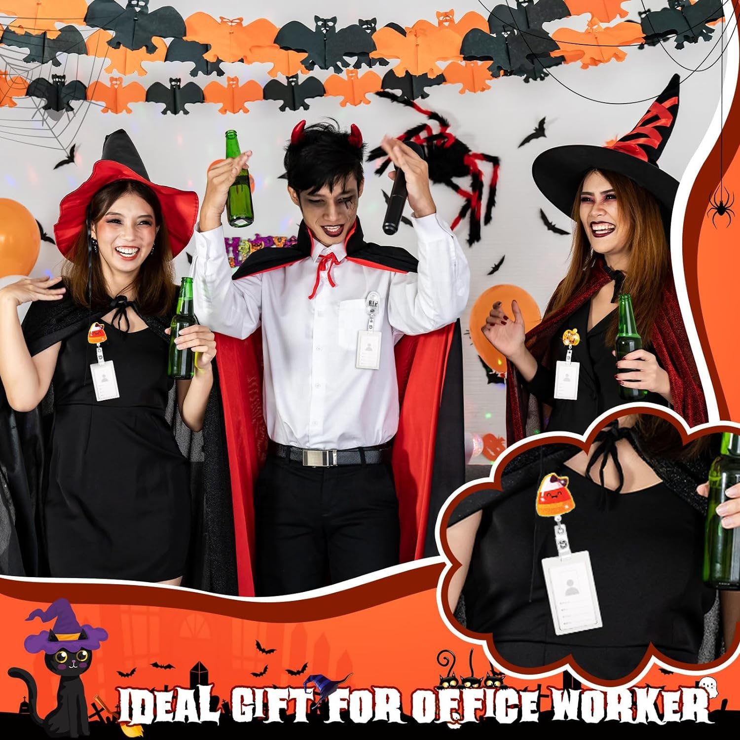 Wholesale Ghost Pumpkin Bat skeleton Halloween Felt Badge Reel Nurse ID Card Holder Retractable Badge Reels
