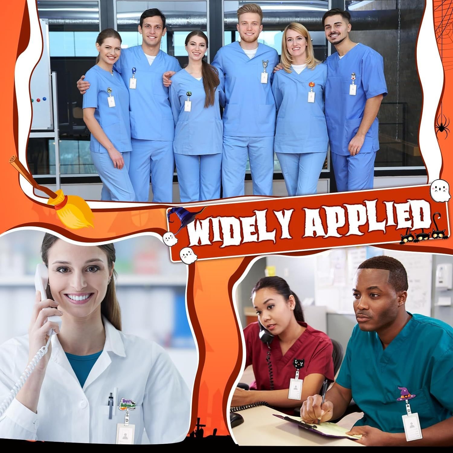 Wholesale Ghost Pumpkin Bat skeleton Halloween Felt Badge Reel Nurse ID Card Holder Retractable Badge Reels