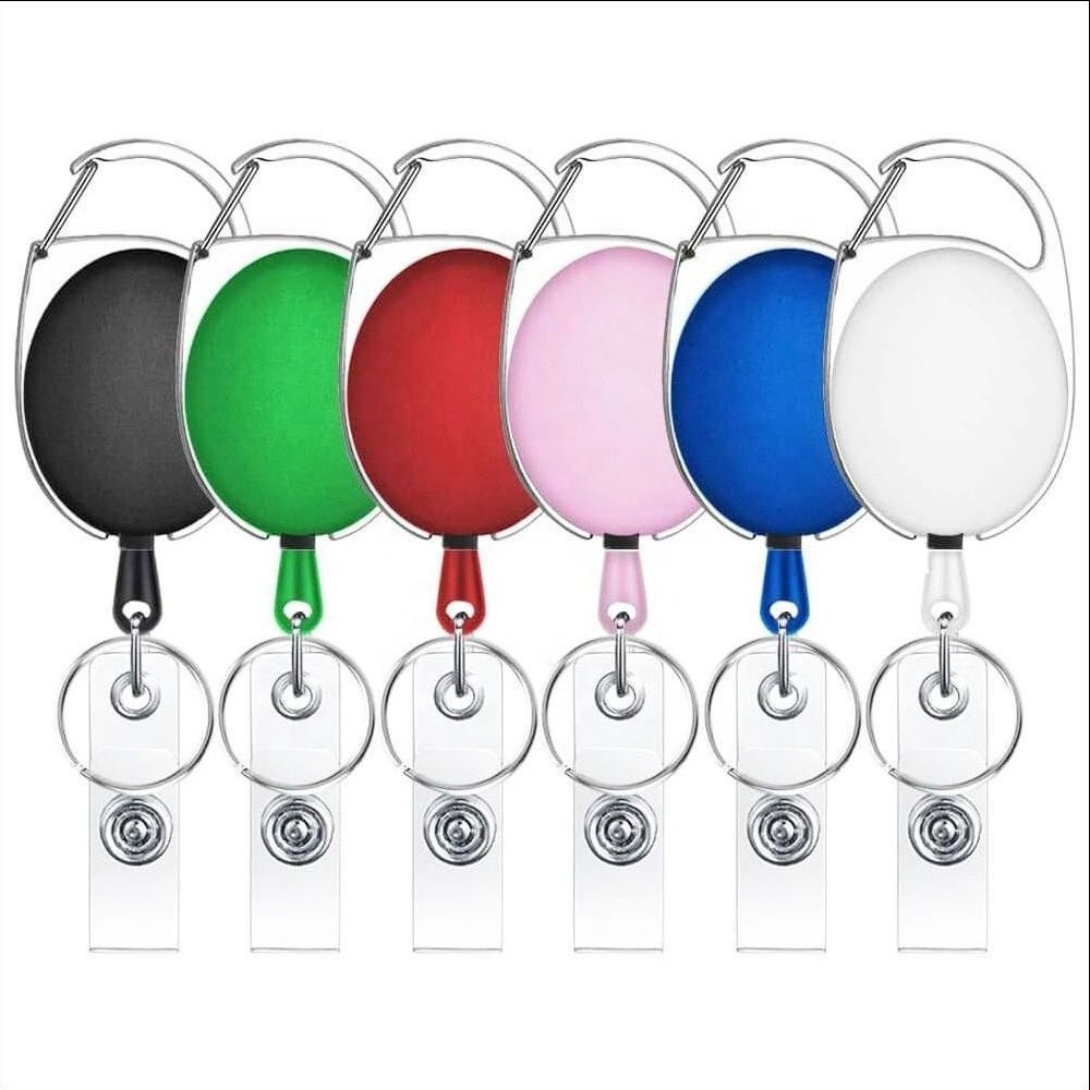 Wholesale Colorful Retractable Badge Holder Badge Reel Carabiner ID Keychain with Clip Id Badge Reel