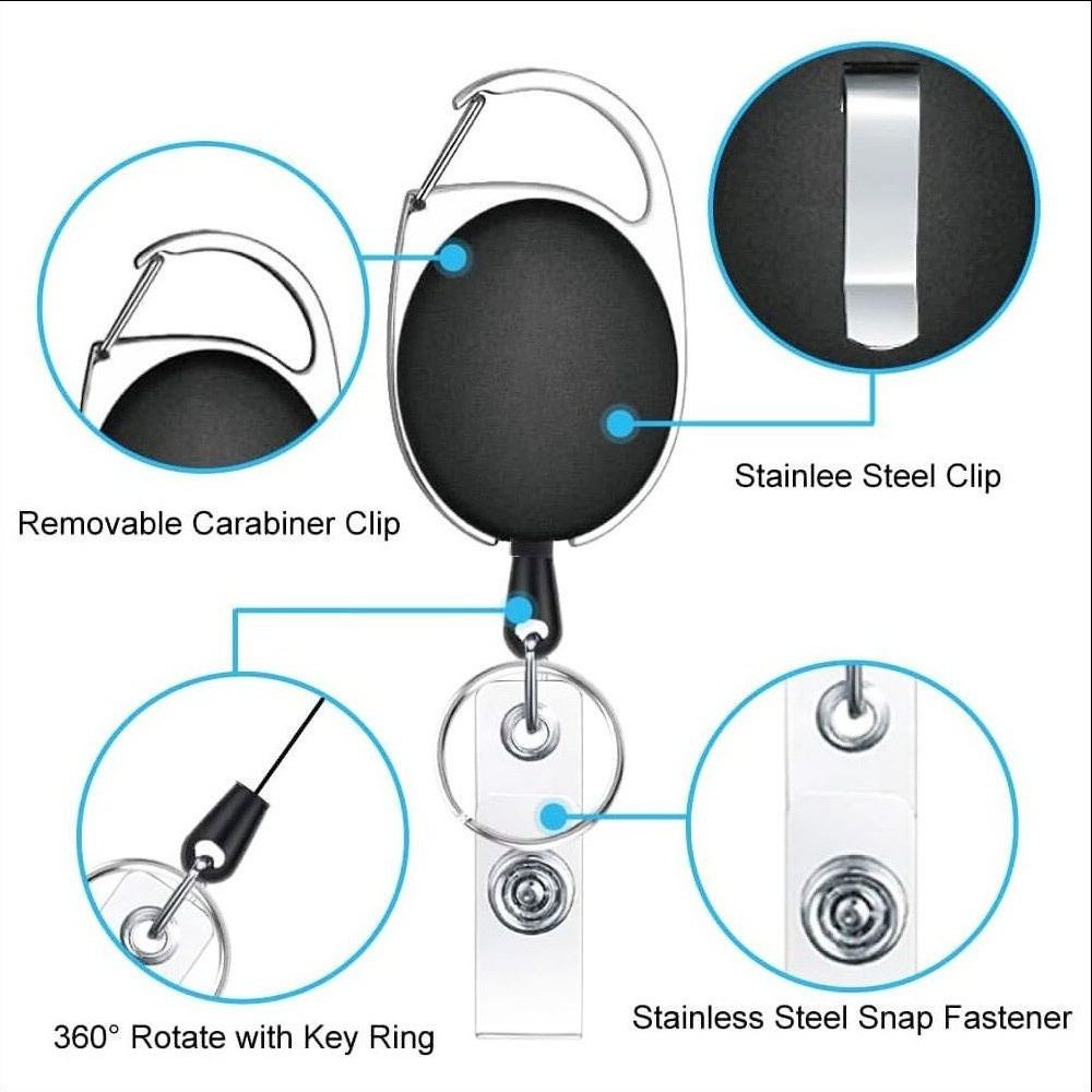 Wholesale Colorful Retractable Badge Holder Badge Reel Carabiner ID Keychain with Clip Id Badge Reel