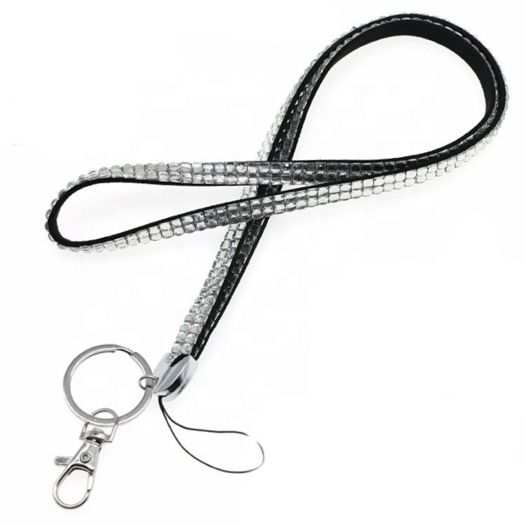 Custom Fashion Rhinestone Crystal Bling Neck Lanyard Colorful Glitter Bling Rainbow Rhinestone Neck Strap Lanyard