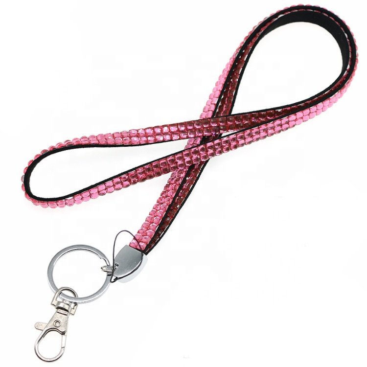 Custom Fashion Rhinestone Crystal Bling Neck Lanyard Colorful Glitter Bling Rainbow Rhinestone Neck Strap Lanyard