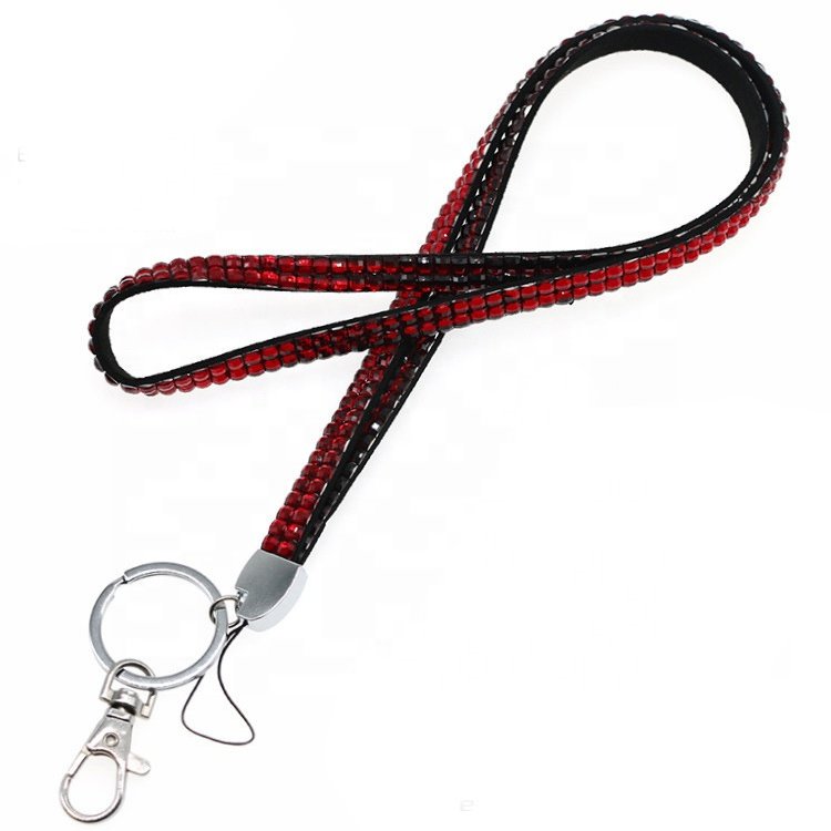 Custom Fashion Rhinestone Crystal Bling Neck Lanyard Colorful Glitter Bling Rainbow Rhinestone Neck Strap Lanyard
