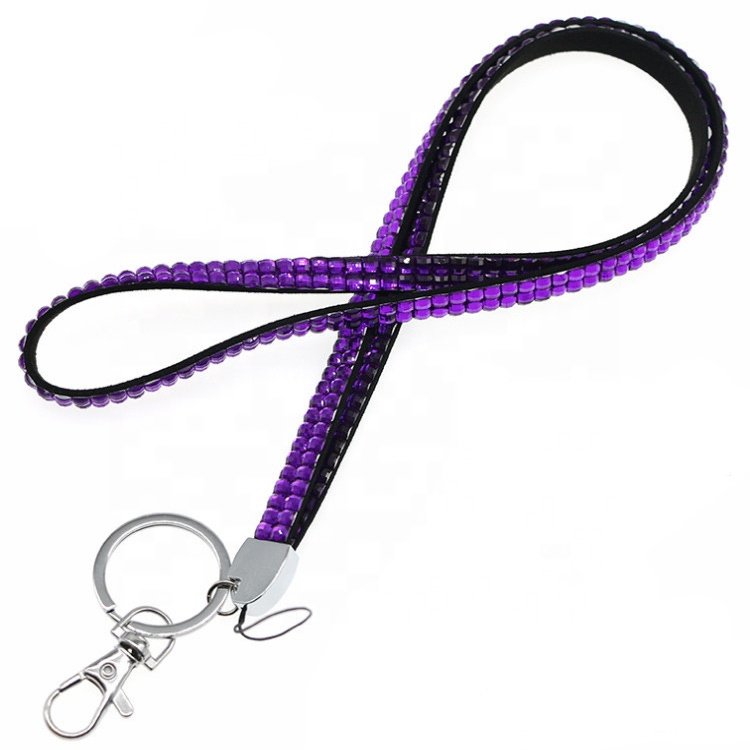 Custom Fashion Rhinestone Crystal Bling Neck Lanyard Colorful Glitter Bling Rainbow Rhinestone Neck Strap Lanyard