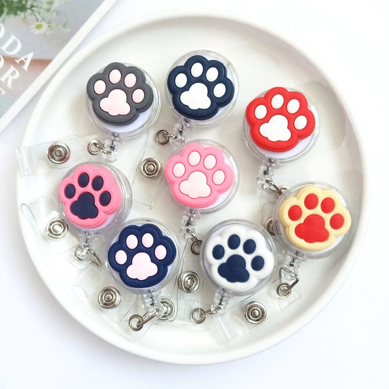 Wholesale Badge Buckle Transparent Soft Footprint Cartoon Telescopic Easy Pull Buckle Lanyard Work Id Clip Customized Brooch Pin