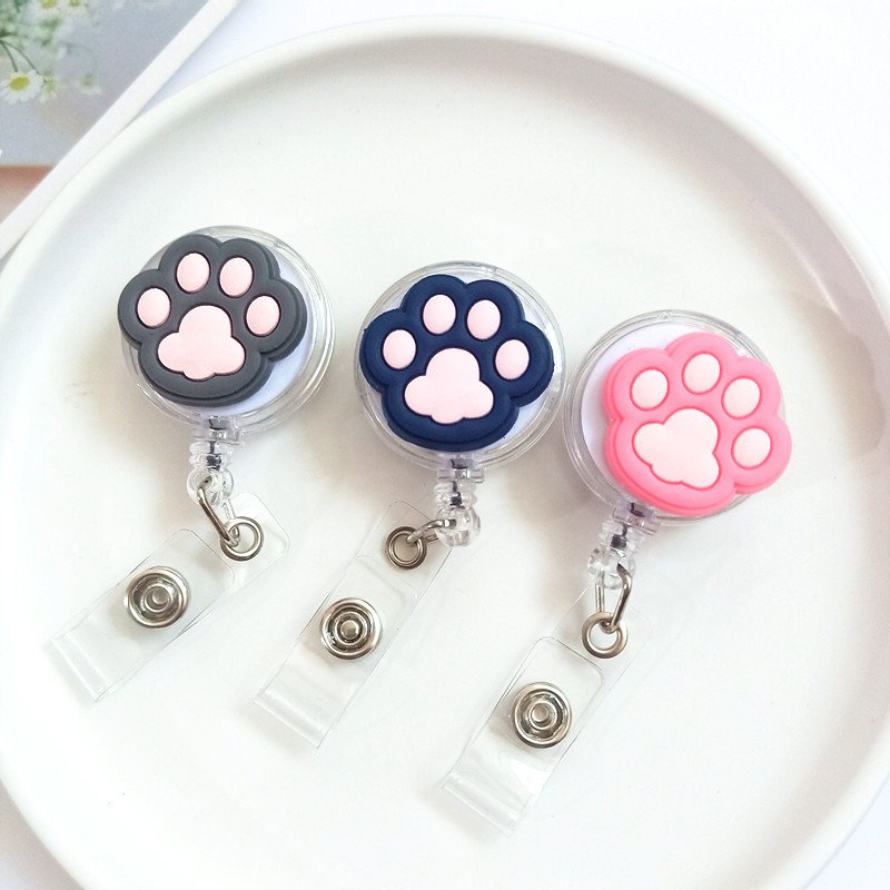 Wholesale Badge Buckle Transparent Soft Footprint Cartoon Telescopic Easy Pull Buckle Lanyard Work Id Clip Customized Brooch Pin