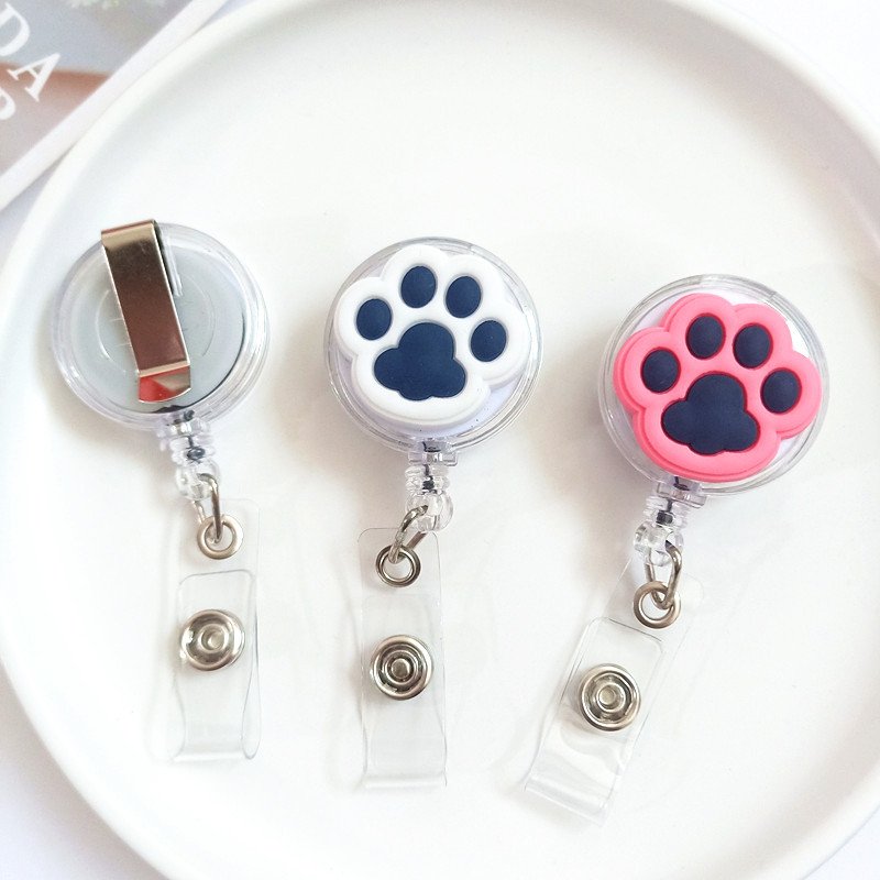 Wholesale Badge Buckle Transparent Soft Footprint Cartoon Telescopic Easy Pull Buckle Lanyard Work Id Clip Customized Brooch Pin