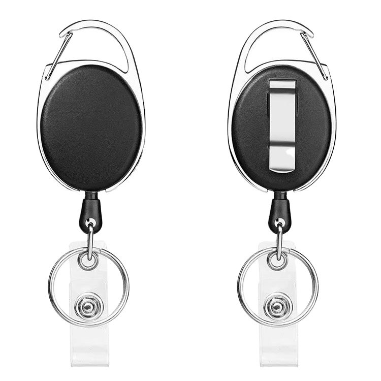 Retractable Carabiner Keychain Reel Ellipse Yoyo Badge Holder With Clip Custom Logo Promotion Gift