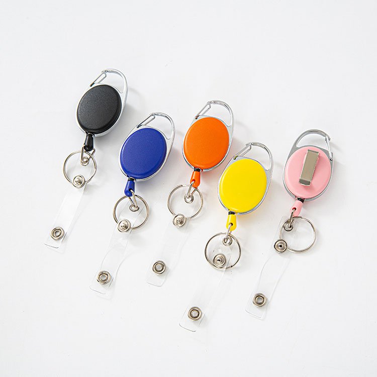 Retractable Carabiner Keychain Reel Ellipse Yoyo Badge Holder With Clip Custom Logo Promotion Gift