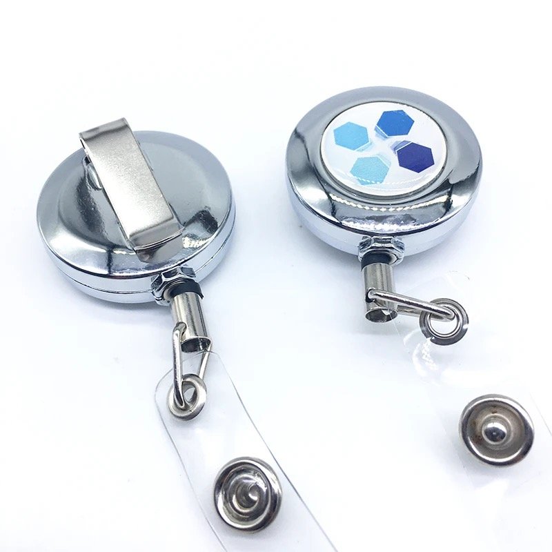 3.2CM Retractable Badge Holder Reel Metal Id Badge Holder With Belt Back Clip Key Ring For Name Card Keychain