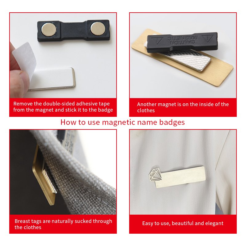 Custom Wholesale Company Employee ID Card Badge Adhesive Backing Reusable Rectangle ABS Plastic Neodymium Magnetic Name Badge