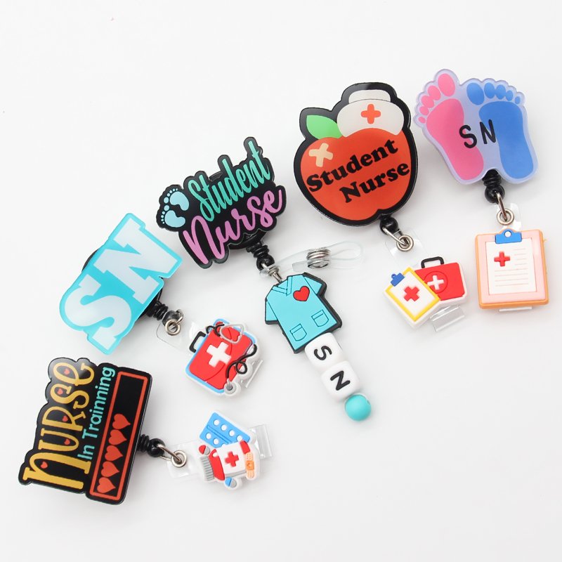 Customized Student Nurse Medical Badge reel With Rubber PVC beads Nurse Doctor SN RN CNA PVC badge Holder Nurse Accessories