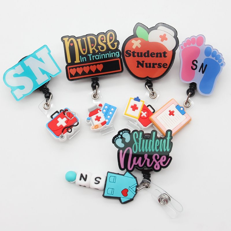 Customized Student Nurse Medical Badge reel With Rubber PVC beads Nurse Doctor SN RN CNA PVC badge Holder Nurse Accessories