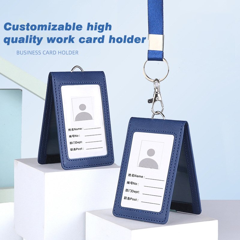 Separate Dual Card Slot Work ID Card Holder Folding ID Holder Employee ID Student School Bus Card Holder with Lanyard
