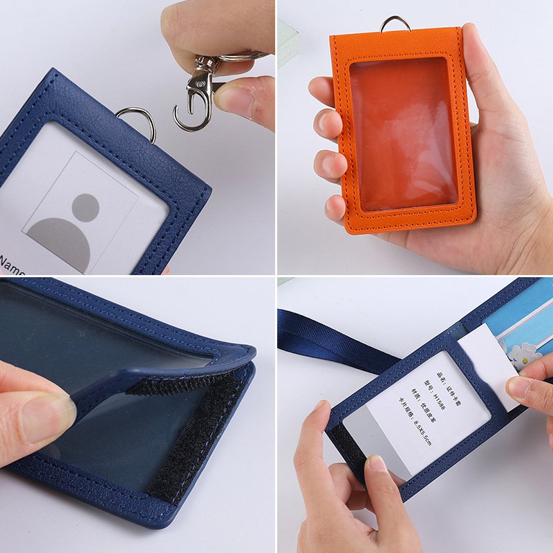 Separate Dual Card Slot Work ID Card Holder Folding ID Holder Employee ID Student School Bus Card Holder with Lanyard