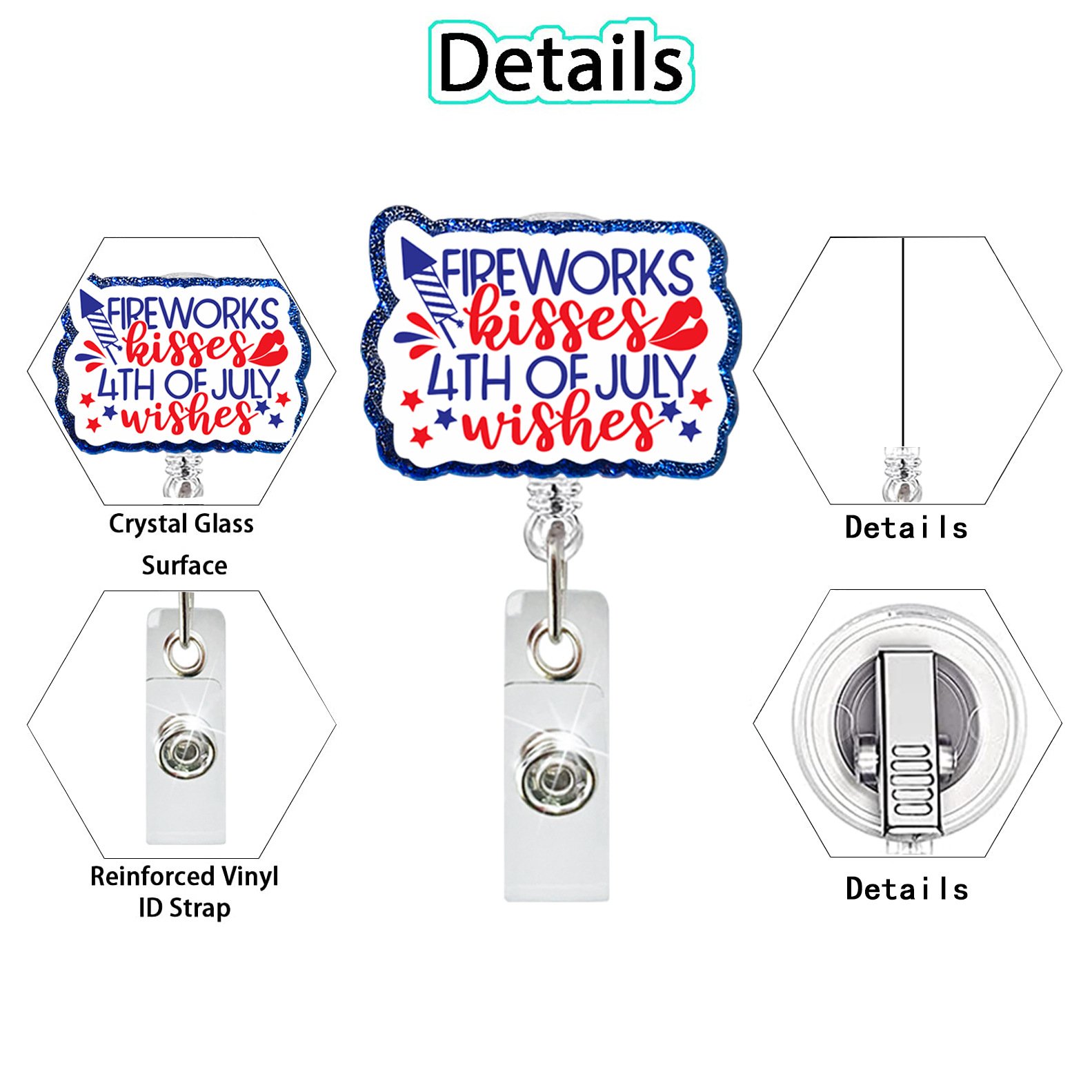 Wholesale Independence Day Patriotism Badge Reel Factory Manufacturer Plastic Acrylic Glitter Badge Holder Clips Nurse Gifts