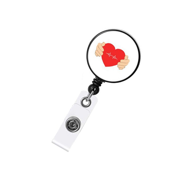 in Stock Medical Series Telescopic Alligator Clip Badge Reel Plastic round Metal Key Chain for Doctors Nurses Rotating Design