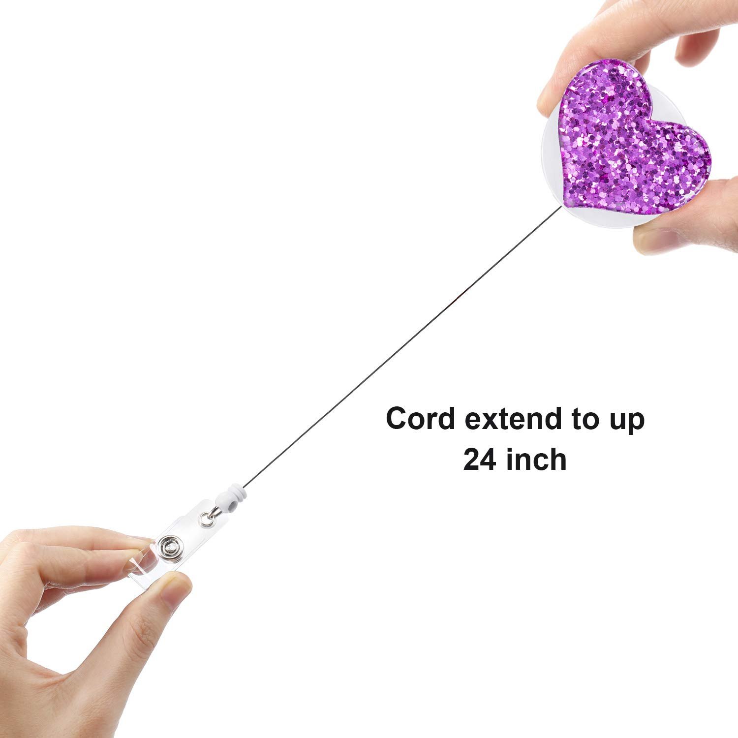 Lilangda Heart Retractable Badge Reel Badge Clip Holder for Nurses Women Bag Pendant Resin Badge Reels Glitter
