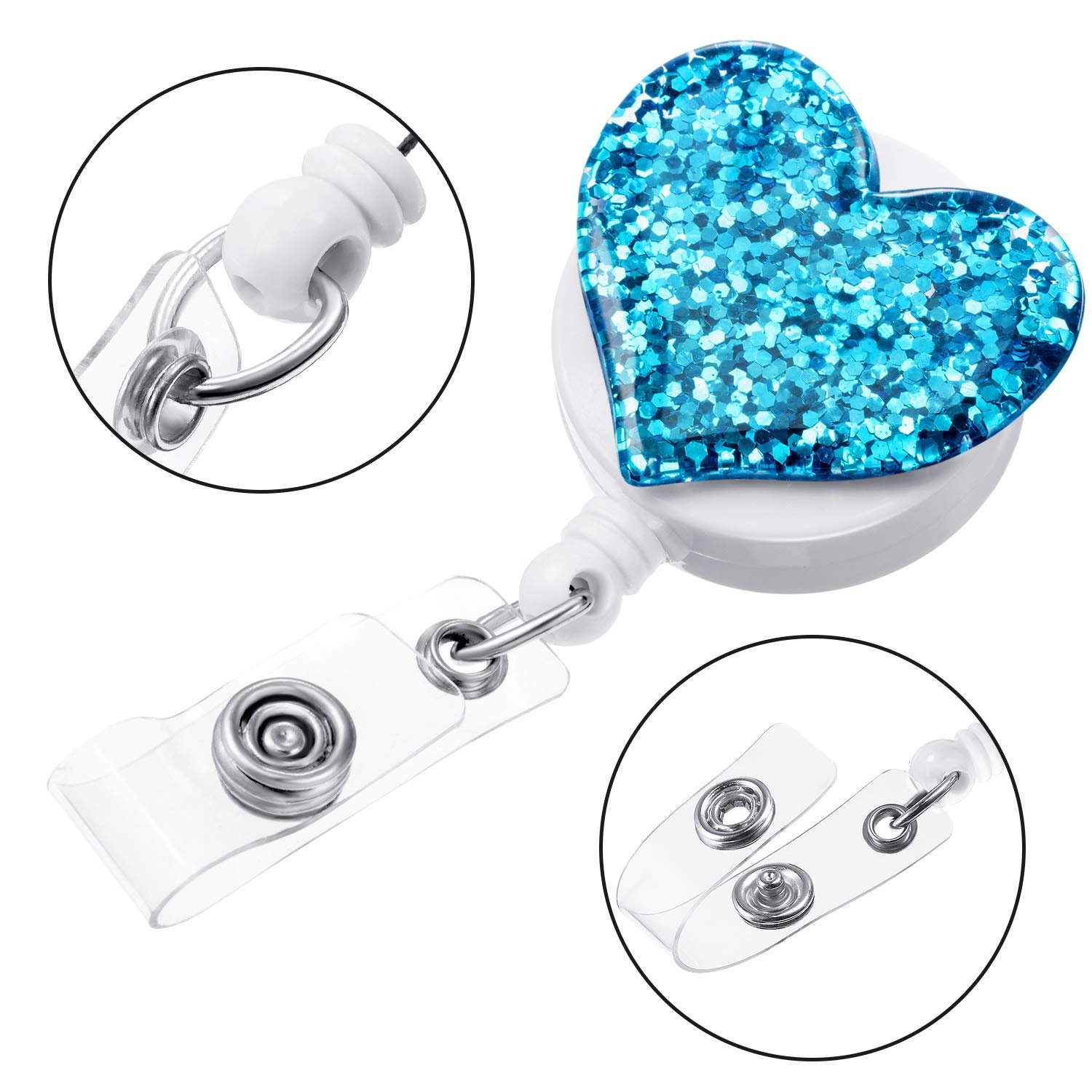 Lilangda Heart Retractable Badge Reel Badge Clip Holder for Nurses Women Bag Pendant Resin Badge Reels Glitter