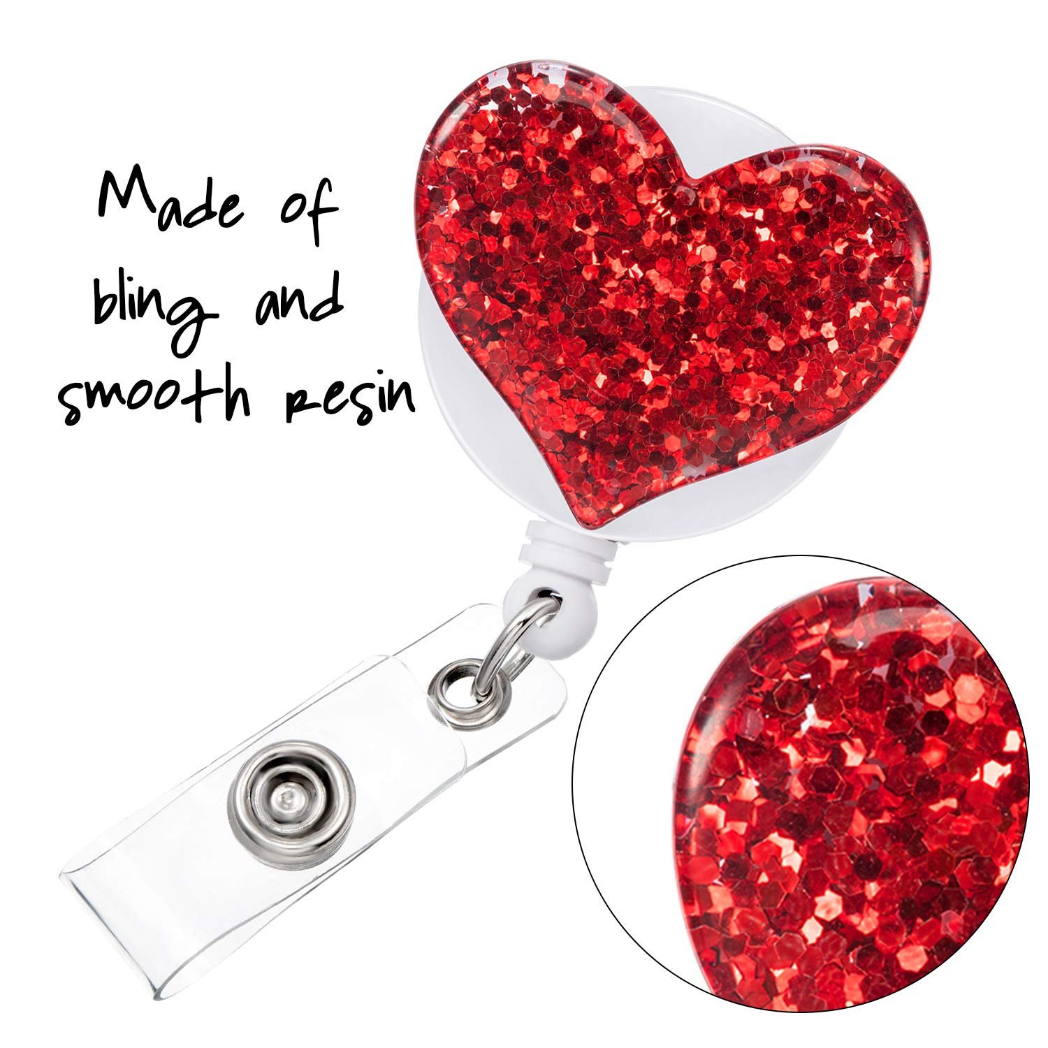 Lilangda Heart Retractable Badge Reel Badge Clip Holder for Nurses Women Bag Pendant Resin Badge Reels Glitter