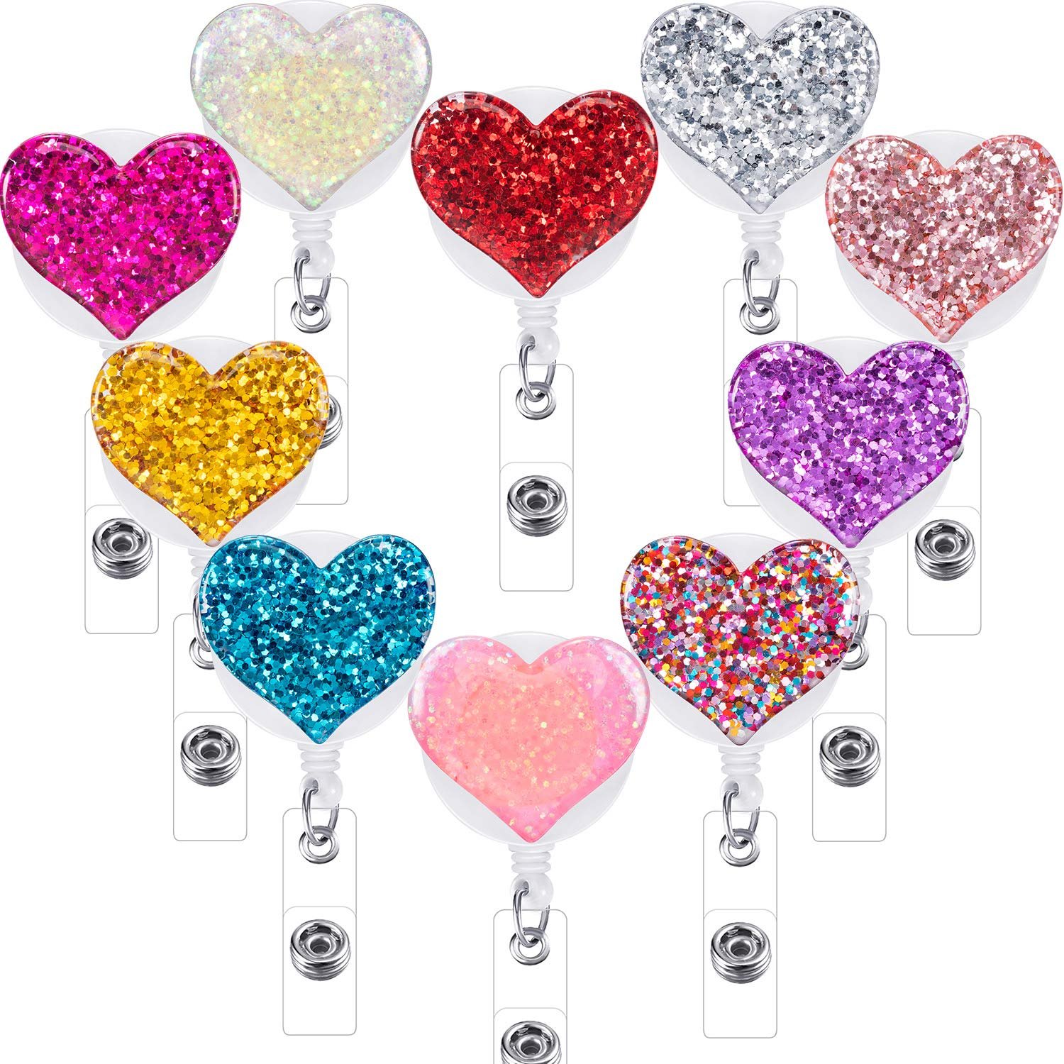 Lilangda Heart Retractable Badge Reel Badge Clip Holder for Nurses Women Bag Pendant Resin Badge Reels Glitter